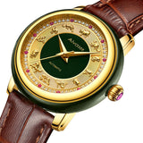 Fashion Zodiac Scale Dial Cyan Jade Men's Watch Sapphire Diamond inlay Clock Couple Automatic Mechanical Wrist Watches Ladies
