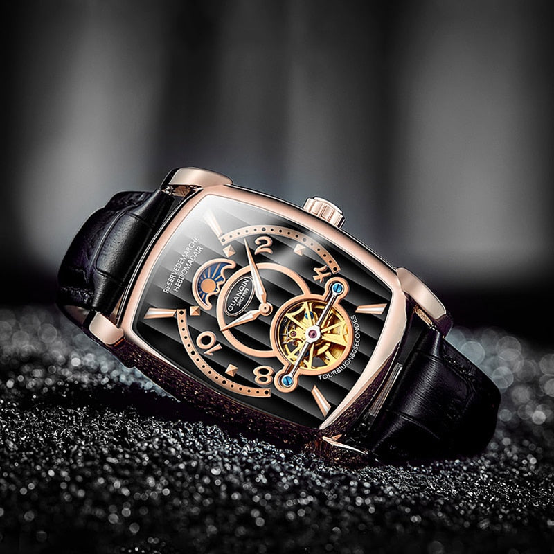 GUANQIN Mechanical Watches Luxury Watch Men Tourbillon Automatic Square Skeleton Watch 2018 Male Clock Relogios dropshipping
