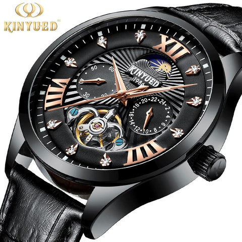 KINYUED New Automatic Military Watch Men Moon Phase Self Wind Waterproof Mens Mechanical Watches Tourbillion Montre Luxe Homme