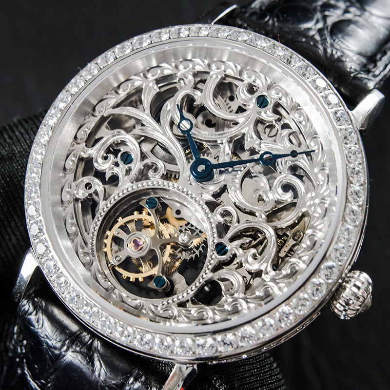 High-end Luxury Skeleton Men's Tourbillon Watch Hollow Diamond Hand-Winding Men Mechanical Watches 50m Waterproof Montre homme