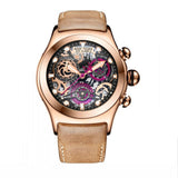 Reef Tiger/RT Mens Sport Watches Brown Leather Strap Skeleton Quartz Watches Chronograph Stop Watches RGA792