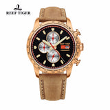 Reef Tiger/RT Sport Watch for Men Chronograph Quartz Watch With And Super Luminous Watch Italian Calfskin Leather Band RGA3029