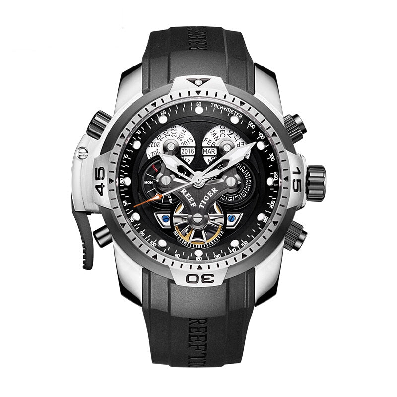 Reef Tiger Aurora Serier RGA3503 Men Sport Military Multifunction Dial Automatic Mechanical Wrist Watch - Rubber Watchband