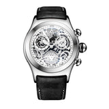 Reef Tiger/RT Mens Sport Watches Brown Leather Strap Skeleton Quartz Watches Chronograph Stop Watches RGA792