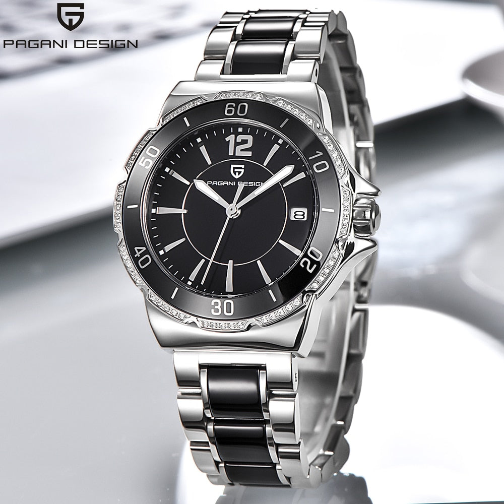 Pagani Brand Ladies Dress Quartz Watches Relogio Feminino Diamond Gorgeous Analog Display Ceramic Black Wristwatch For Women