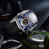 Reef  Tiger/RT Designer Sport Watches Tourbillon Blue Dial Analog Display Watches Rubber Strap Luminous Watch for Men RGA3069