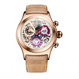 Reef Tiger/RT Mens Sport Watches Brown Leather Strap Skeleton Quartz Watches Chronograph Stop Watches RGA792