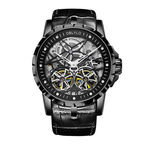 2019 New Arrival OBLVLO Luxury Rose Gold Transparent Watches Tourbillon Automatic Military Watches Men Relogio Masculino OBL3606