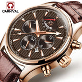 Carnival Luxury Brand Men Watches Vintage Automatic Mechanical Watch Calendar clock Military WristWatches leather Strap Relogio