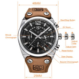 BENYAR Big Dial Sport Watch Men Waterproof Outdoor Military Chronograph Quartz Leather Watch Army Male Clock Relogio Masculino