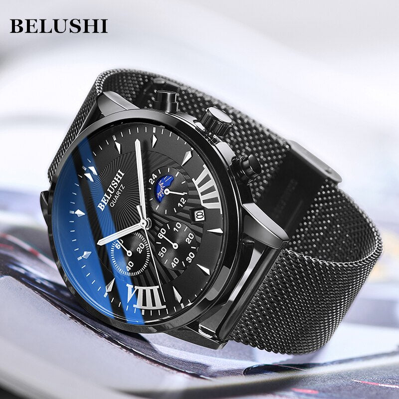 BELUSHI NEW Quartz Watch Men Casual Watches Men's Clock Male Sports Wristwatch Men Watches Stainless Steel hodinky ceasuri saat