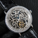 High-end Luxury Skeleton Men's Tourbillon Watch Hollow Diamond Hand-Winding Men Mechanical Watches 50m Waterproof Montre homme
