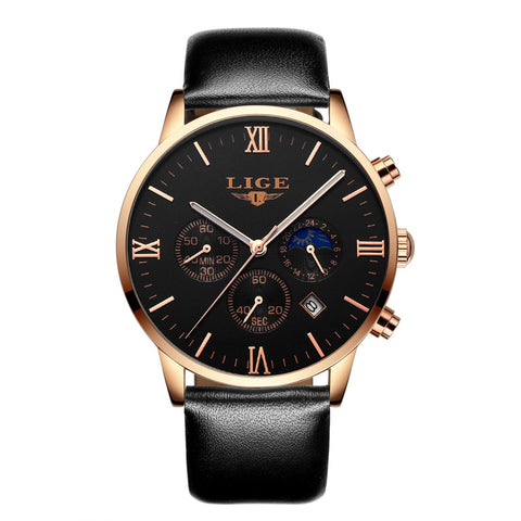 2017 LIGE Mens Watches Fashion Casual Sport Quartz Watch Men Chronograp Clock Man Leather Business Wrist watch Relogio Masculino