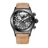 Reef Tiger/RT Mens Sport Watches Brown Leather Strap Skeleton Quartz Watches Chronograph Stop Watches RGA792