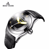 Reef Tiger/RT Sport Watches for Men Steel Big Skeleton Dial Watches Automatic Watches Leather Strap RGA704