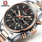 Carnival Luxury Brand Men Watches Vintage Automatic Mechanical Watch Calendar clock Military WristWatches leather Strap Relogio