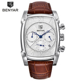 Benyar Square Men Watch Top Brand Luxury Business Waterproof Quartz Leather Sport Wrist Watch Men Clock Male Relogio Masculino