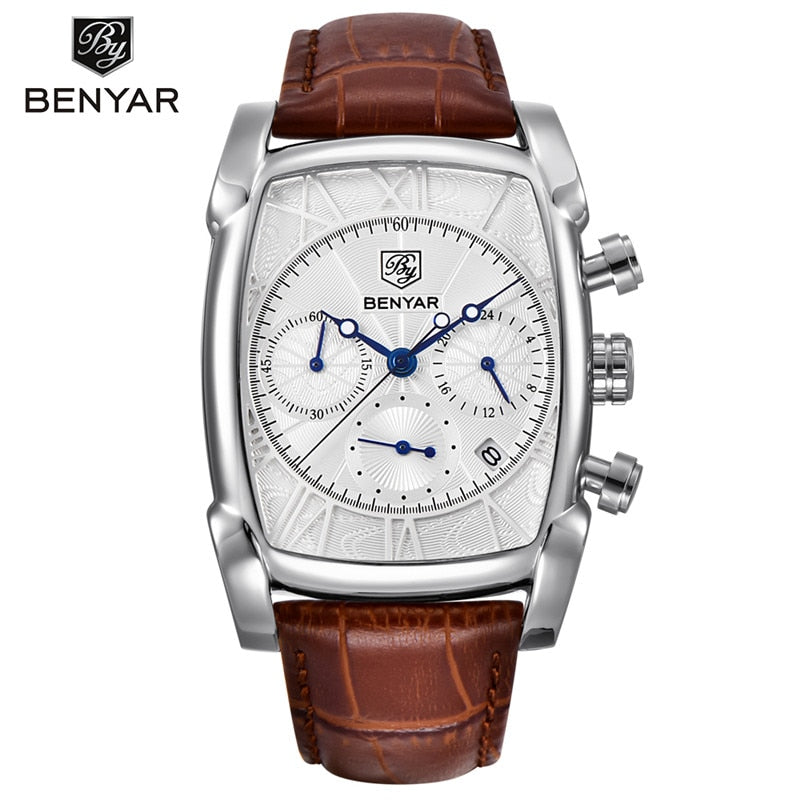 Benyar Square Men Watch Top Brand Luxury Business Waterproof Quartz Leather Sport Wrist Watch Men Clock Male Relogio Masculino