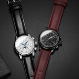 Mechanical Watch Men Water Resistant Vintage Leather Strap Moon Phase Date Week Month Top Zegarki Meskie marque de luxe karneval