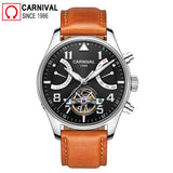 Carnival Sport Skeleton Tourbillon Watch Men Automatic Mechanical Watches Mens Leather Wristwatch Diving Clock montre homme