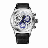 Reef Tiger/RT Mens Sport Watches Brown Leather Strap Skeleton Quartz Watches Chronograph Stop Watches RGA792