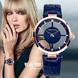 Kenneth Cole Womens Watches See-through Leather Buckle Quartz Blue Waterproof Original Luxury Brand Watches For Women KC2643