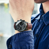 Mechanical Watch Men Water Resistant Vintage Leather Strap Moon Phase Date Week Month Top Zegarki Meskie marque de luxe karneval