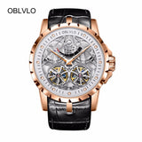 2019 New Design OBLVLO Brand Luxury Transparent Hollow Skeleton Watches for Men Tourbillon Rose Gold Automatic Watches OBL3609