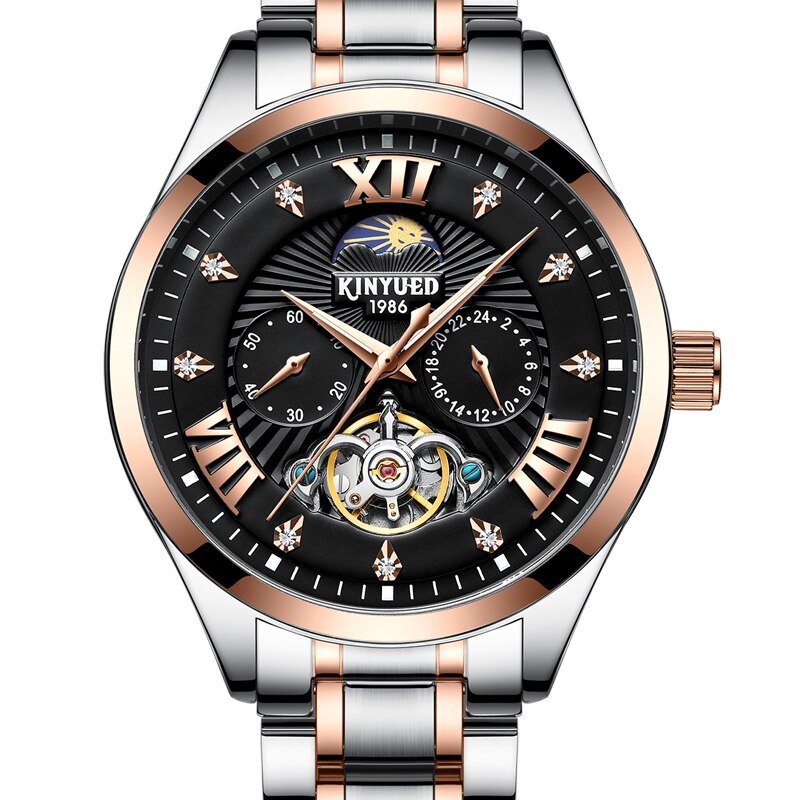 KINYUED New Automatic Military Watch Men Moon Phase Self Wind Waterproof Mens Mechanical Watches Tourbillion Montre Luxe Homme