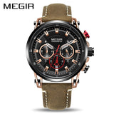 Megir Men's Watch Chronograph Quartz Watches Man Leather Strap Clock  WaterproofSport Army Date Wristwatch Relogios Masculino