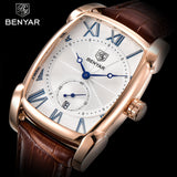 Business Men Watch Men Waterproof Leather Rectangle Quartz Wristwatch Male Clock Relogio Masculino BENYAR Brand