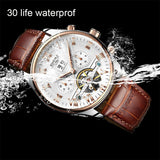 KINYUED Skeleton Tourbillon Mechanical Watch Men Automatic Classic Rose Gold Leather Mechanical Wrist Watches Reloj Hombre 2019