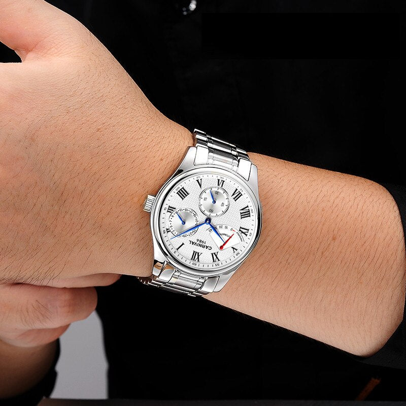 Carnival Energy display Switzerland Top Brand mechanical Watches Men military Luxury full steel Waterproof men Watch clock reloj
