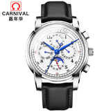 Mechanical Watch Men Water Resistant Vintage Leather Strap Moon Phase Date Week Month Top Zegarki Meskie marque de luxe karneval