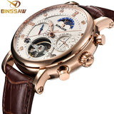 BINSSAW Men Watch Mechanical Tourbillon Luxury Fashion Brand  Leather Man Sport  Watches Mens  Automatic Watch Relogio Masculino