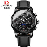 Mechanical Watch Men Water Resistant Vintage Leather Strap Moon Phase Date Week Month Top Zegarki Meskie marque de luxe karneval