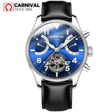 Carnival Sport Skeleton Tourbillon Watch Men Automatic Mechanical Watches Mens Leather Wristwatch Diving Clock montre homme