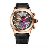 Reef Tiger/RT Mens Sport Watches Brown Leather Strap Skeleton Quartz Watches Chronograph Stop Watches RGA792
