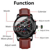Mechanical Watch Men Water Resistant Vintage Leather Strap Moon Phase Date Week Month Top Zegarki Meskie marque de luxe karneval