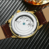 KINYUED Skeleton Tourbillon Mechanical Watch Men Automatic Classic Rose Gold Leather Mechanical Wrist Watches Reloj Hombre 2019
