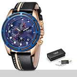 LIGE Watch Men Fashion Sport Quartz Clock Leather Mens Watches Top Brand Luxury Blue Waterproof Business Watch Relogio Masculino