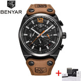 BENYAR Big Dial Sport Watch Men Waterproof Outdoor Military Chronograph Quartz Leather Watch Army Male Clock Relogio Masculino