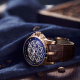 2019 OBLVLO Mens Military Watches Automatic Watches Waterproof Rose Gold Skeleton Watch Brown Leather Strap Montre Homme OBL3606