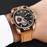 2019 LIGE Mens Watches Top Brand Luxury Casual Leather Quartz Clock Male Sport Waterproof Watch Gold Watch Men Relogio Masculino