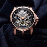 2019 OBLVLO Mens Military Watches Automatic Watches Waterproof Rose Gold Skeleton Watch Brown Leather Strap Montre Homme OBL3606