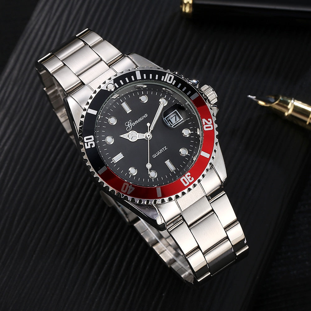 GONEWA Men Fashion Business Watches Military Stainless Steel Date Sport Quartz Analog Unisex Mens Clock Wrist Watch relogio
