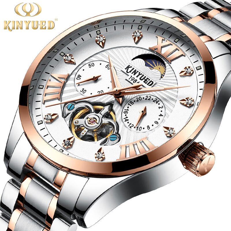 KINYUED New Automatic Military Watch Men Moon Phase Self Wind Waterproof Mens Mechanical Watches Tourbillion Montre Luxe Homme