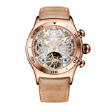 Reef Tiger Mens Sport Watches Waterproof Luxury Rose Gold Skeleton Automatic Watches Tourbillon Leather Strap Watches RGA703