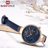 NAVIFORCE Luxury Brand Fashion Women Watches Ladies Dress Simple Clock Blue Leather Quartz Watch relogio feminino New Year gift