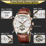 KINYUED Skeleton Tourbillon Mechanical Watch Men Automatic Classic Rose Gold Leather Mechanical Wrist Watches Reloj Hombre 2019